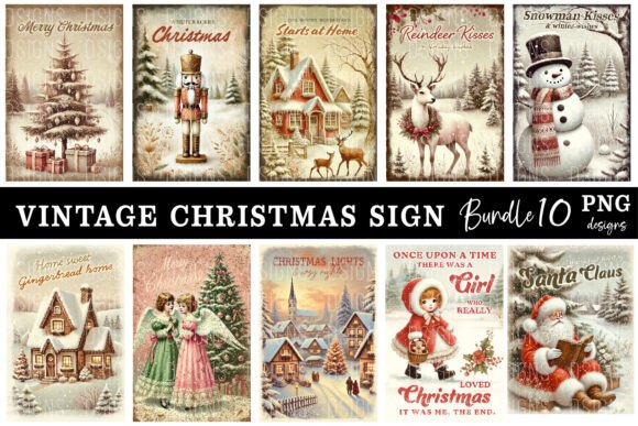 Download Vintage Christmas Sign Bundle Png - Christmas sign bundle Collection