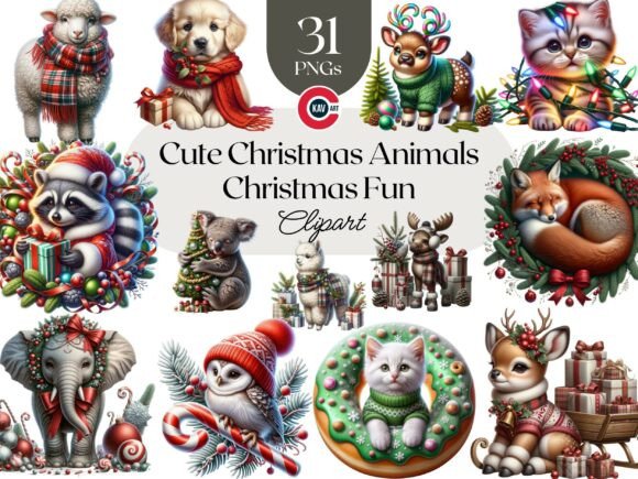 Download Christmas Festive Animals Clipart Bundle - Festive animals Collection