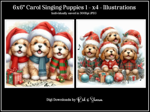 Download 6x6 Carol Singing Puppies 1-4 - JPEG - Carol Collection